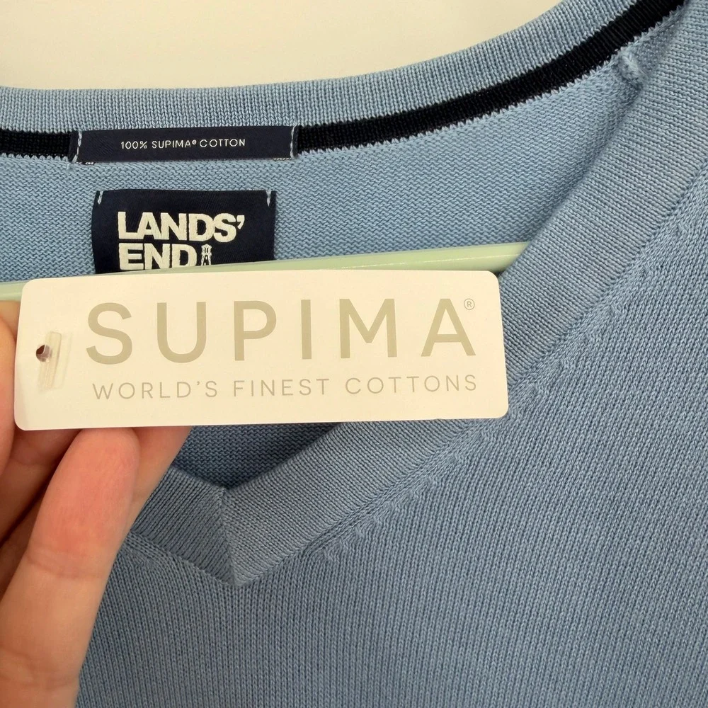 Lands End Shirt‎ Mens Supima Cotton Blue VNeck Coastal Preppy Lightweight M